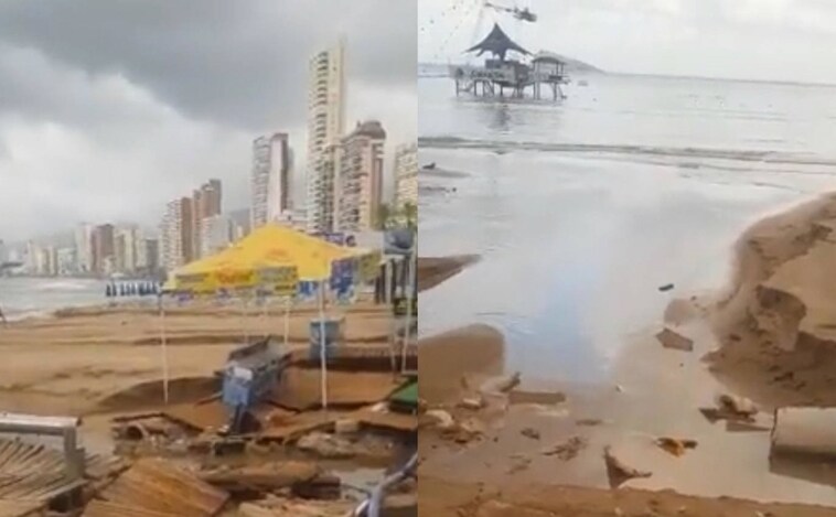 La playa de Levante en Benidorm, devastada por la lluvia
