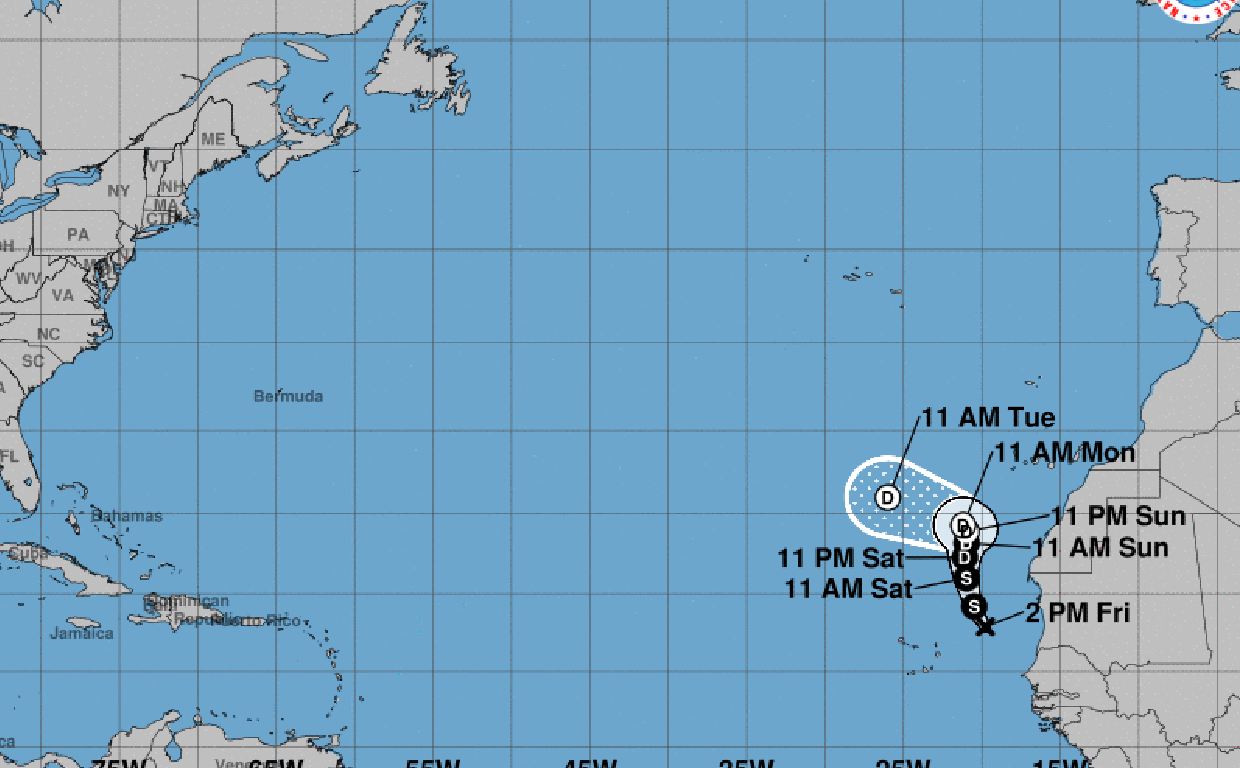 Trayectoria prevista de 'Ten' según la Oficina Nacional de Administración Oceánica y Atmosférica de EE.UU.