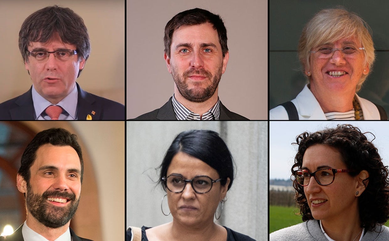 Puigdemont, Comin y Ponsatí, arriba; Torrent, Gabriel y Rovira