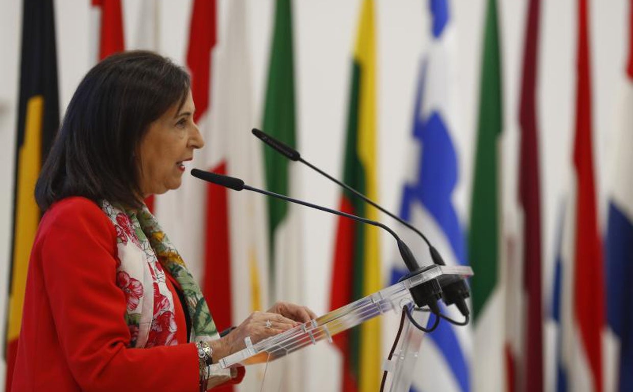 La ministra de Defensa, Margarita Robles, durante su intervención en la celebración oficial del 30 Aniversario de SatCen