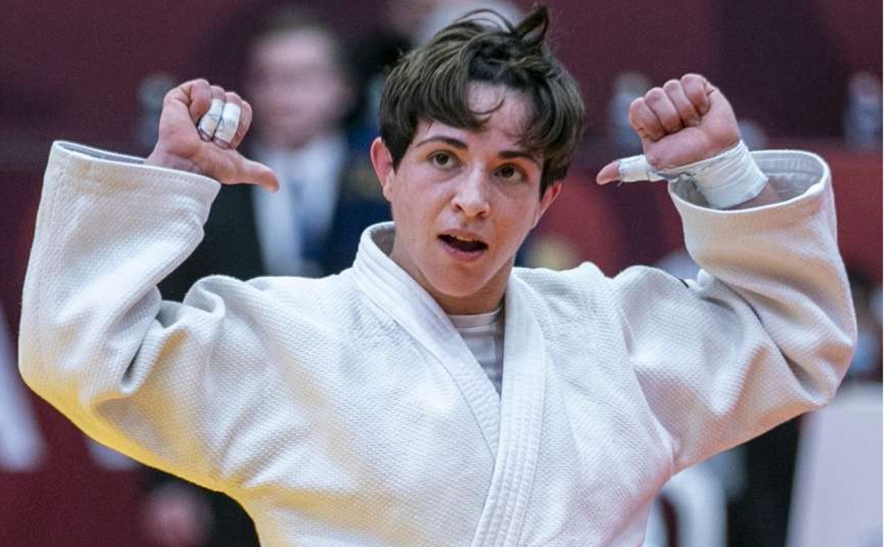 La judoca cordobesa Julia Figueroa, feliz tras ganar un combate