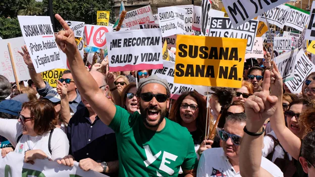 Spiriman, durante una protesta sanitaria en Sevilla