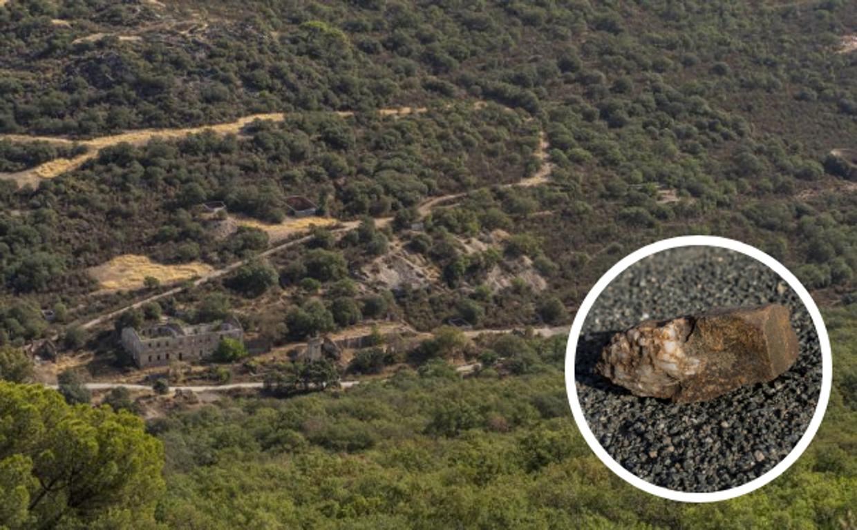 Montaje de la mina de Valdeflores con una pieza de litio