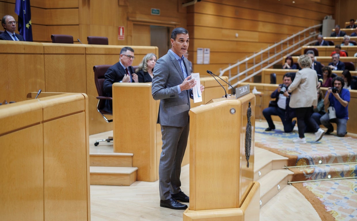 El presidente del Gobierno, Pedro Sánchez, en el debate de este martes en el Senado