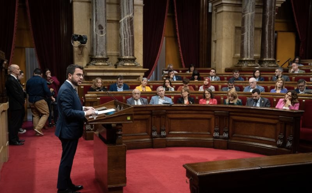 Pere Aragonès, hoy, durante su intervención en el pleno del Parlamento de Cataluña