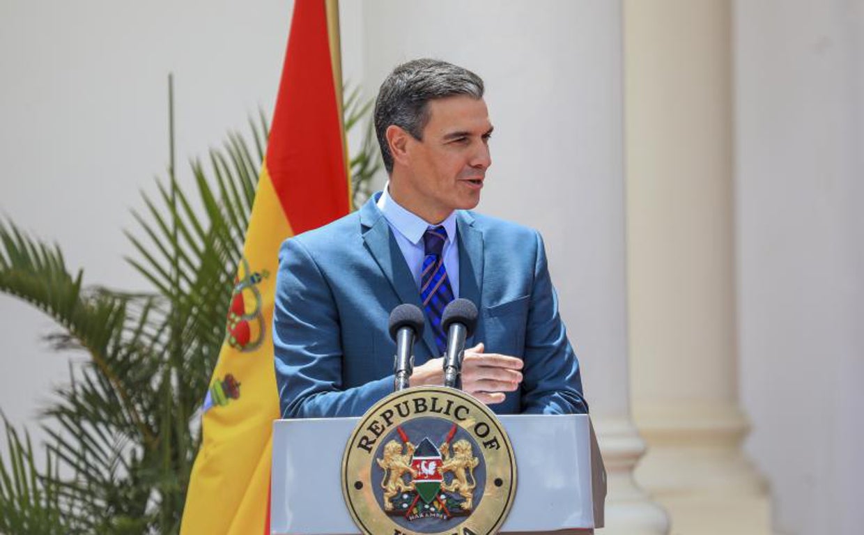 El presidente, Pedro Sánchez, durante su comparecencia este miércoles en Nairobi