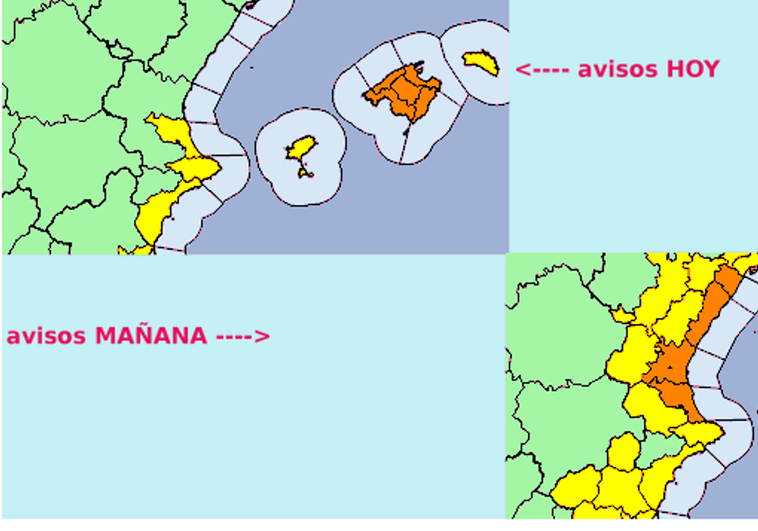 La Aemet avisa del riesgo para las actividades al aire libre en Valencia y activa la alerta naranja por una DANA