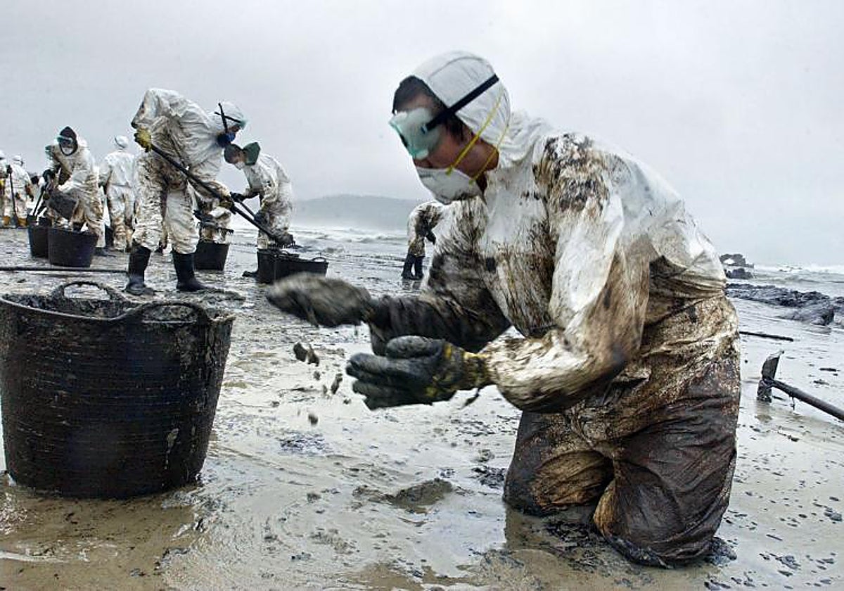 Voluntarios en la playa de Nemina el 1 de diciembre de 2002