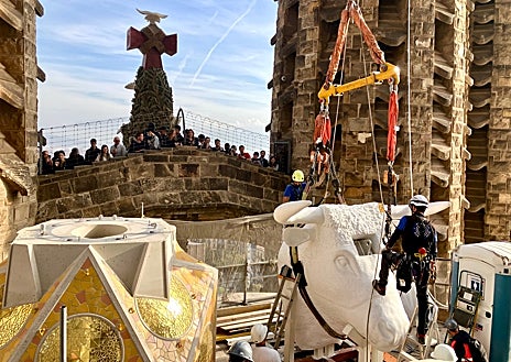 Imagen secundaria 1 - El buey que coronará la torre de San Lucas de la Sagrada Familia
