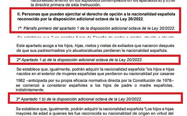 Imagen - Instrucción técnica del 20 de octubre. Este fichero limitaba la ciudadanía a los tres supuestos recogidos en la ley