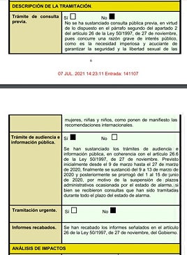 Imagen - Una laguna que consta en el expediente: la memoria que el Ministerio de Irene Montero redactó sobre la ley del 'sí es sí' recoge en su página 6 la omisión de la consulta pública previa y el argumento que ofreció para ello