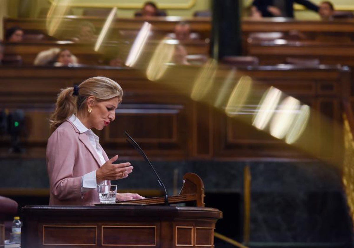 La vicepresidenta y ministra de Trabajo, Yolanda Díaz, en una sesión del Congreso