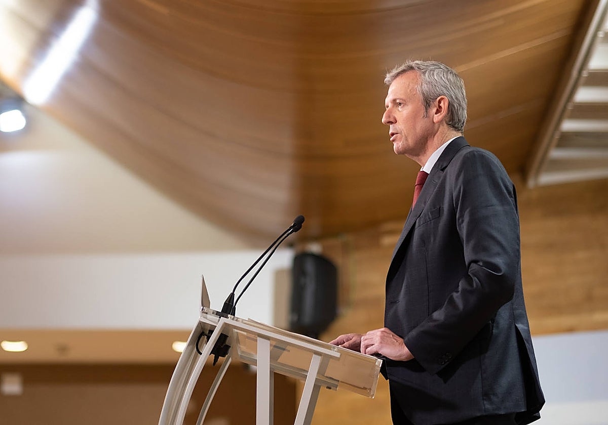 El presidente de la Xunta, Alfonso Rueda, en la rueda de prensa posterior al Consello