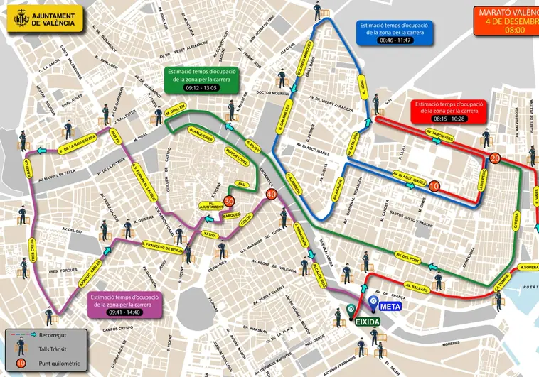 Calles cortadas por el Maratón Valencia 2022 el domingo 4 de diciembre