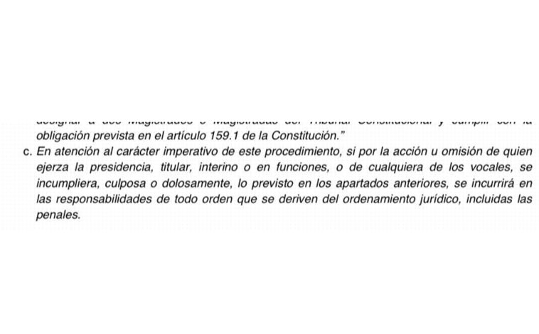 Imagen - Fragmento de las dos enmiendas presentadas por PSOE y Unidas Podemos. En concreto, se trata del aviso a los vocales del CGPJ de que pueden incurrir en responsabilidades penales si incumplen el nuevo modelo de elección