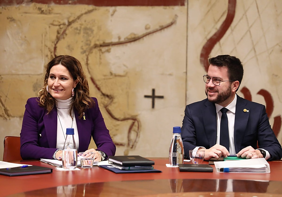 Laura Vilagrà y Pere Aragonès, hoy, antes de la reunión del Govern catalán