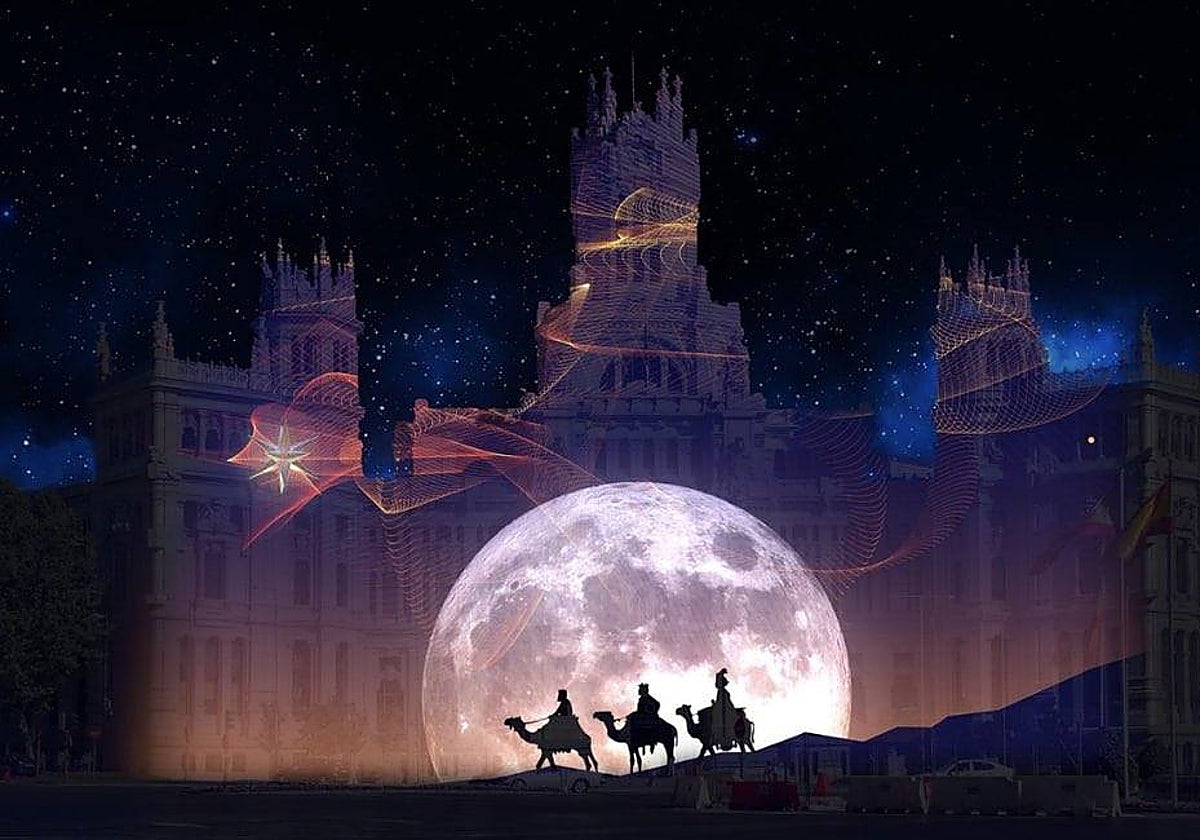 Recreación del 'videomapping' de este año sobre el palacio de Cibeles