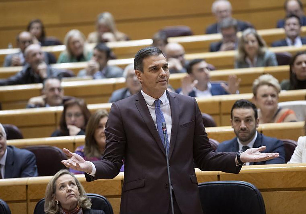 El presidente del Gobierno, Pedro Sánchez, durante un Pleno en el Senado