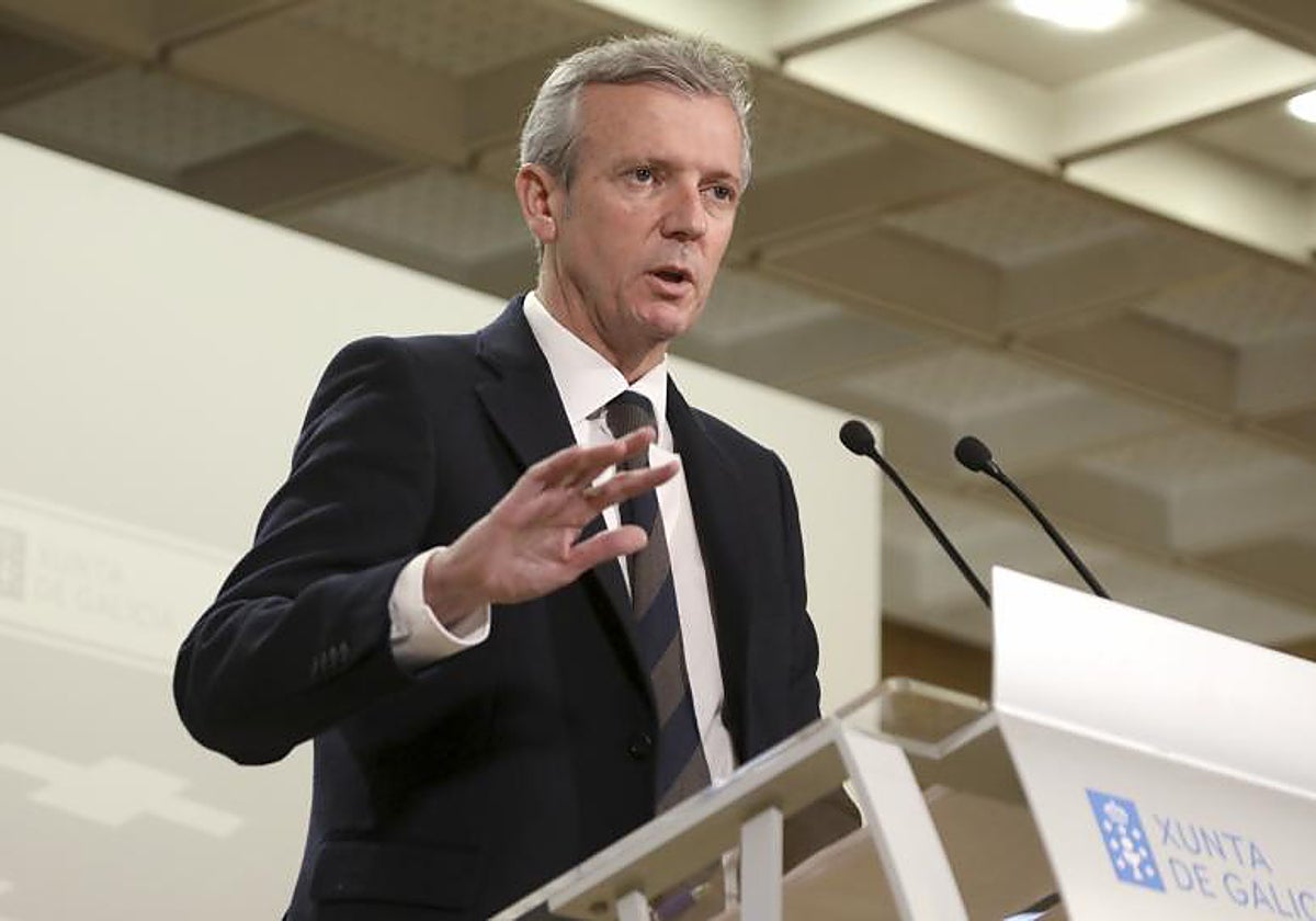 El presidente de la Xunta, Alfonso Rueda, este jueves en su habitual comparecencia después de de la reunión del Consello de Goberno