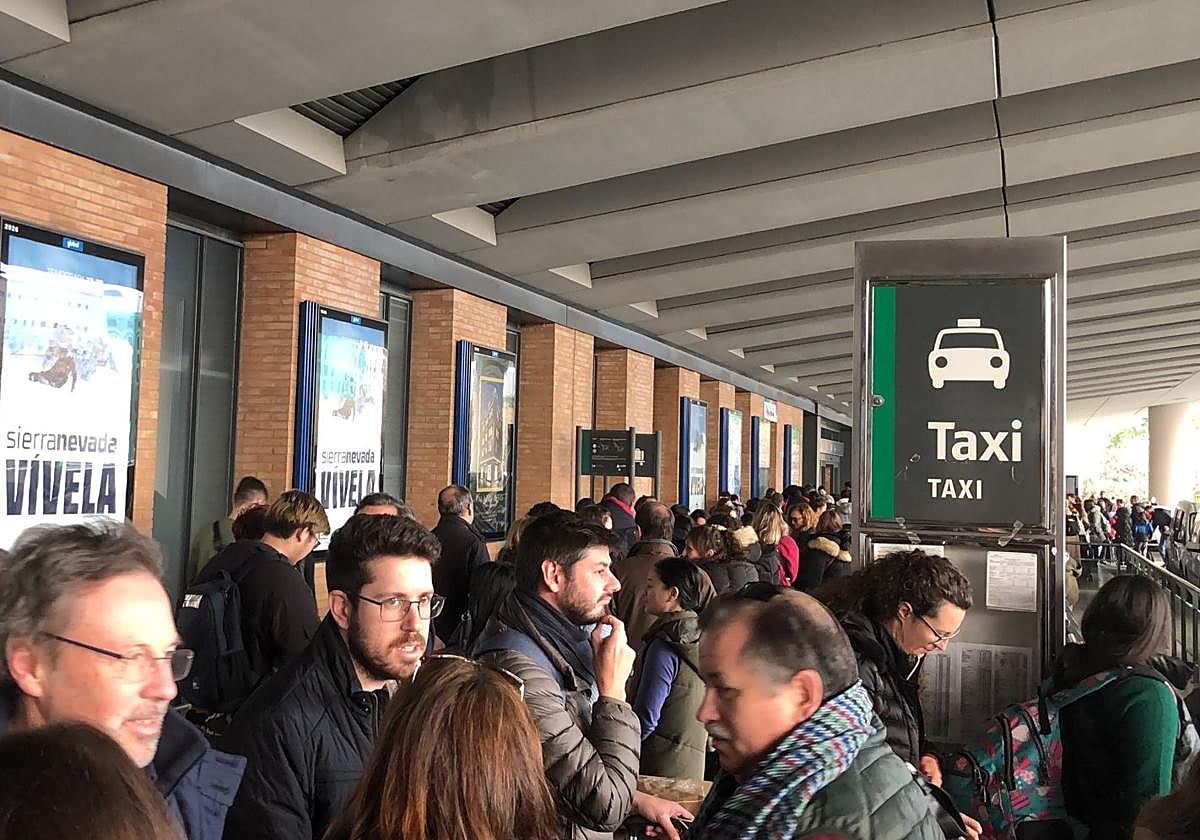 Largas colas en la estación de Santa Justa de Sevilla
