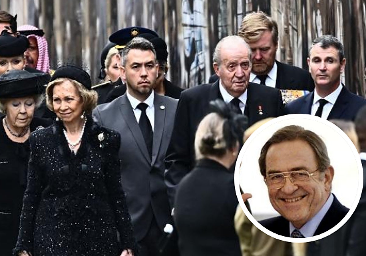 Don Juan Carlos y Doña Sofía en el funeral de Isabel II. A la derecha, Constantino de Grecia, quien falleció el martes