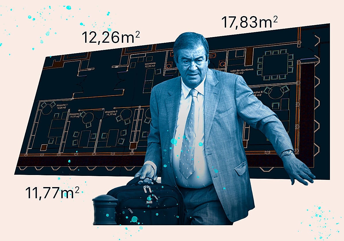 Imagen de Cascos sobre el plano de los despachos que alquilaba en Madrid a su partido y empresas asturianas