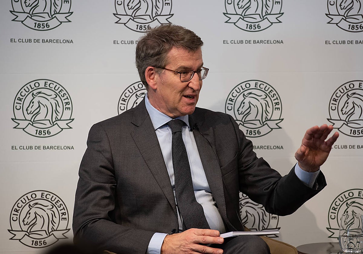 El presidente del PP, Alberto Núñez Feijóo, este jueves, en el Círculo Ecuestre de Barcelona