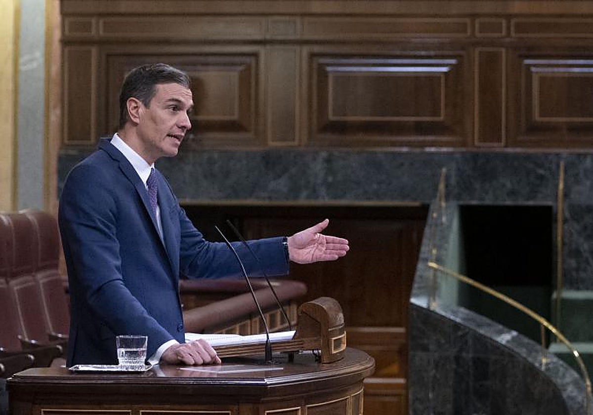 El presidente del Gobierno, Pedro Sánchez, durante una intervención en el Congreso
