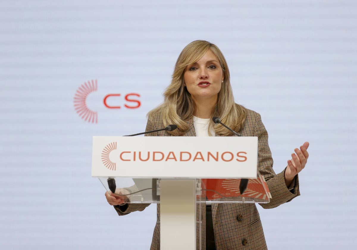 La portavoz política de Ciudadanos, Patricia Guasp, en la rueda de prensa de este lunes