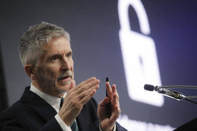 El ministro del Interior, Fernando Grande-Marlaska, durante la presentación de la estrategia afrontar el fenómeno de la cibercriminalidad