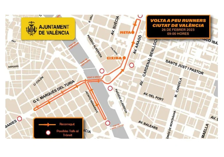 Calles cortadas al tráfico y líneas de la EMT afectadas en Valencia por la Crida y la Volta a Peu del domingo 26 de febrero
