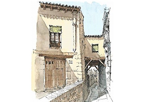 Imagen secundaria 1 - Una gama preciosa de pardos y rojizos recorre todas las ilustraciones del libro 'Toledo. Acuarelas de viaje', editado por Anaya Touring, y en el que a los dibujos 'acuarelados' de Ruiz Padrón se unen textos del fotoperiodista especializado en viajes Pepo Paz Saz.