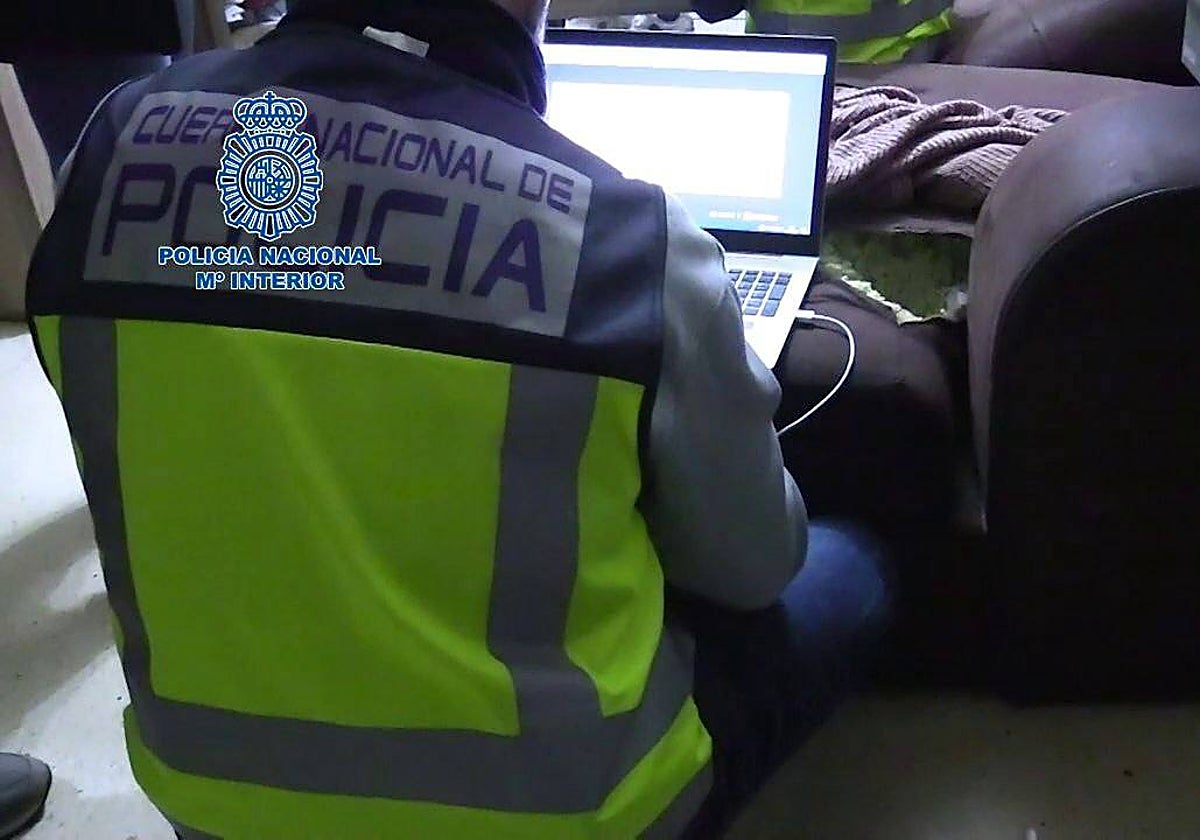 Un policía, durante el registro policial