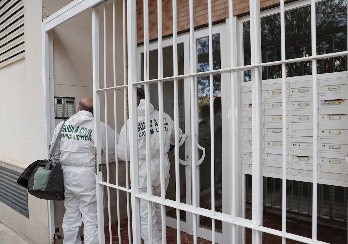 Imagen de unos efectivos de la Guardia Civil en el edificio en el que se cometió el crimen