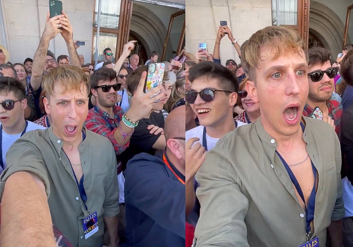 Imagen del tiktotker Roi Saste en una mascletà de las Fallas de Valencia