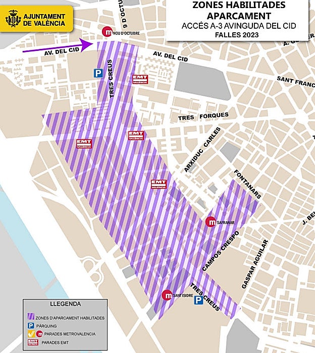 Mapa con el aparcamiento habilitado en el acceso a Valencia por la A-3