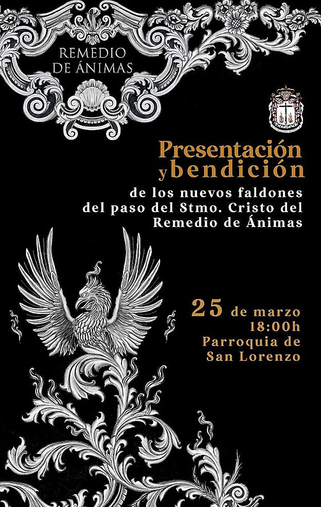 Cartel que anuncia el acto de bendición, con el ave fénix