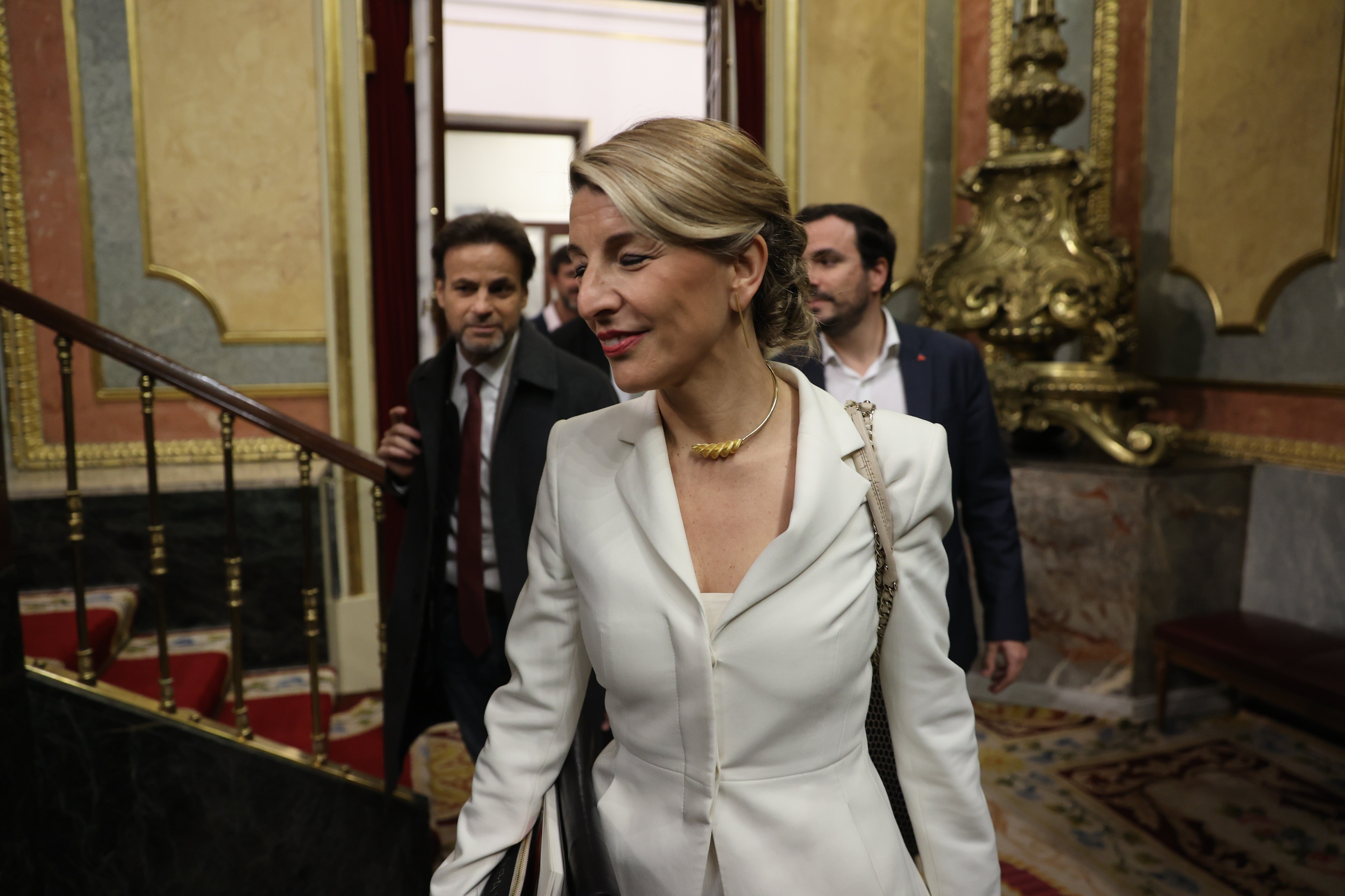 La vicepresidenta segunda del Gobierno, Yolanda Díaz, entrando al Congreso para la moción de censura