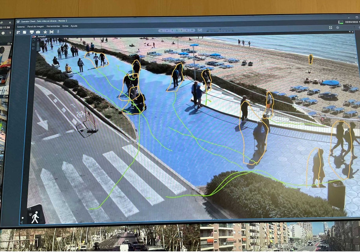 Imágenes en monitores de la Smart Office para la investigación de las playas de Benidorm.