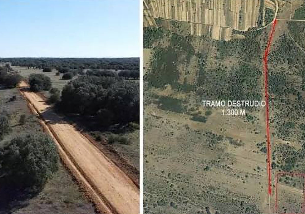 Vista aérea de la calzada y del tramo destruido