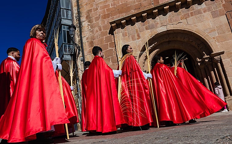 Imagen principal - Procesión del Domingo de Ramos en Soria (fotografía grande), León (inferior izquierda) y Palencia (esquina inferior derecha)