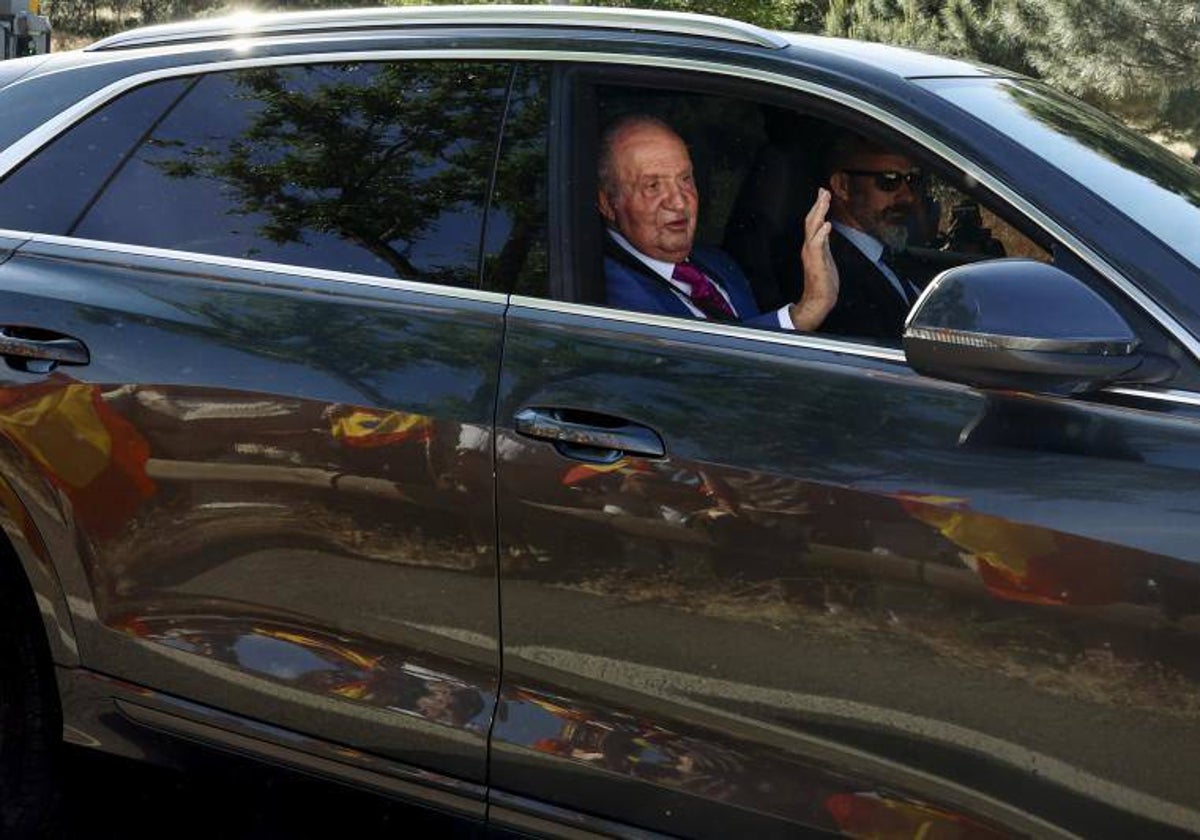 Juan Carlos I, a su llegada al Palacio de la Zarzuela el 23 de mayo de 2022