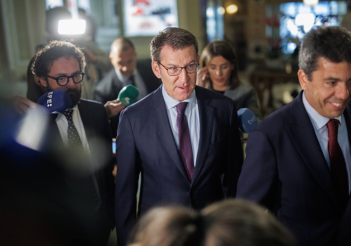 Alberto Núñez Feijóo este jueves en Madrid en un desayuno informativo