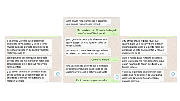 Captura de los mensaje en los que se habla del precio a la cabeza del teniente coronel