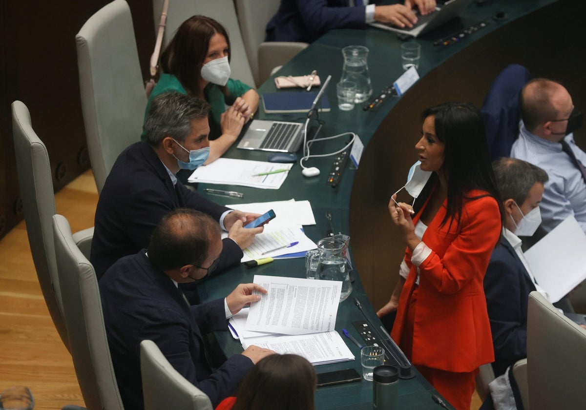 Begoña Villacís habla en un pleno con Pepe Aniorte, uno de los concejales que se ha dado de baja de CS