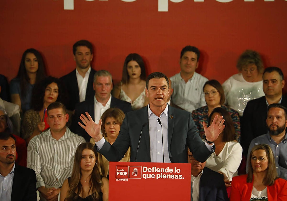 Pedro Sánchez, durante el acto electoral en Córdoba