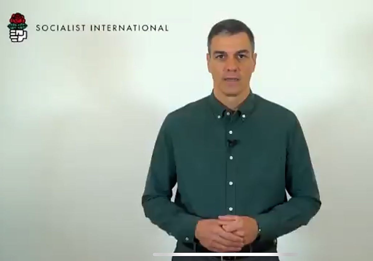 Captura de pantalla del discurso de apoyo de Pedro Sánchez a los manifestantes israelíes