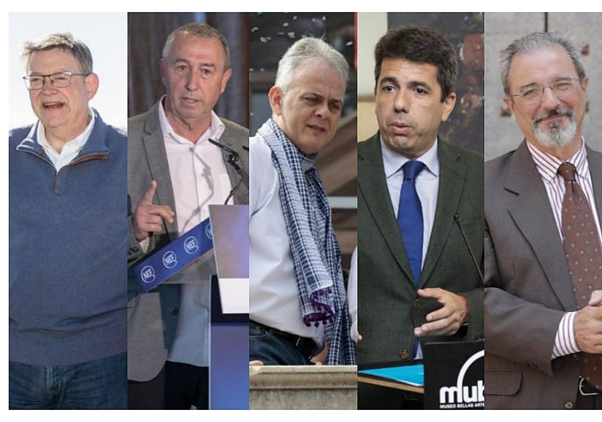 Ximo Puig (PSPV-PSOE), Joan Baldoví (Compromís), Héctor Illueca (Podemos), Carlos Mazón (PP) y Carlos Flores Juberías (Vox)