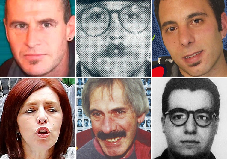 Seis de los siete etarras condenados por asesinato que forman parte de las listas de Bildu: Asier Uribarri, Agustín Muiños, Lander Maruri, Begoña Uzkudun, José A. Torre y Juan R. Rojo