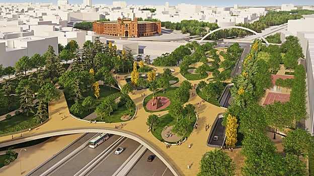 Imagen después - El tramo de la M-30, a la altura de Ventas, que el PP pretende transformar